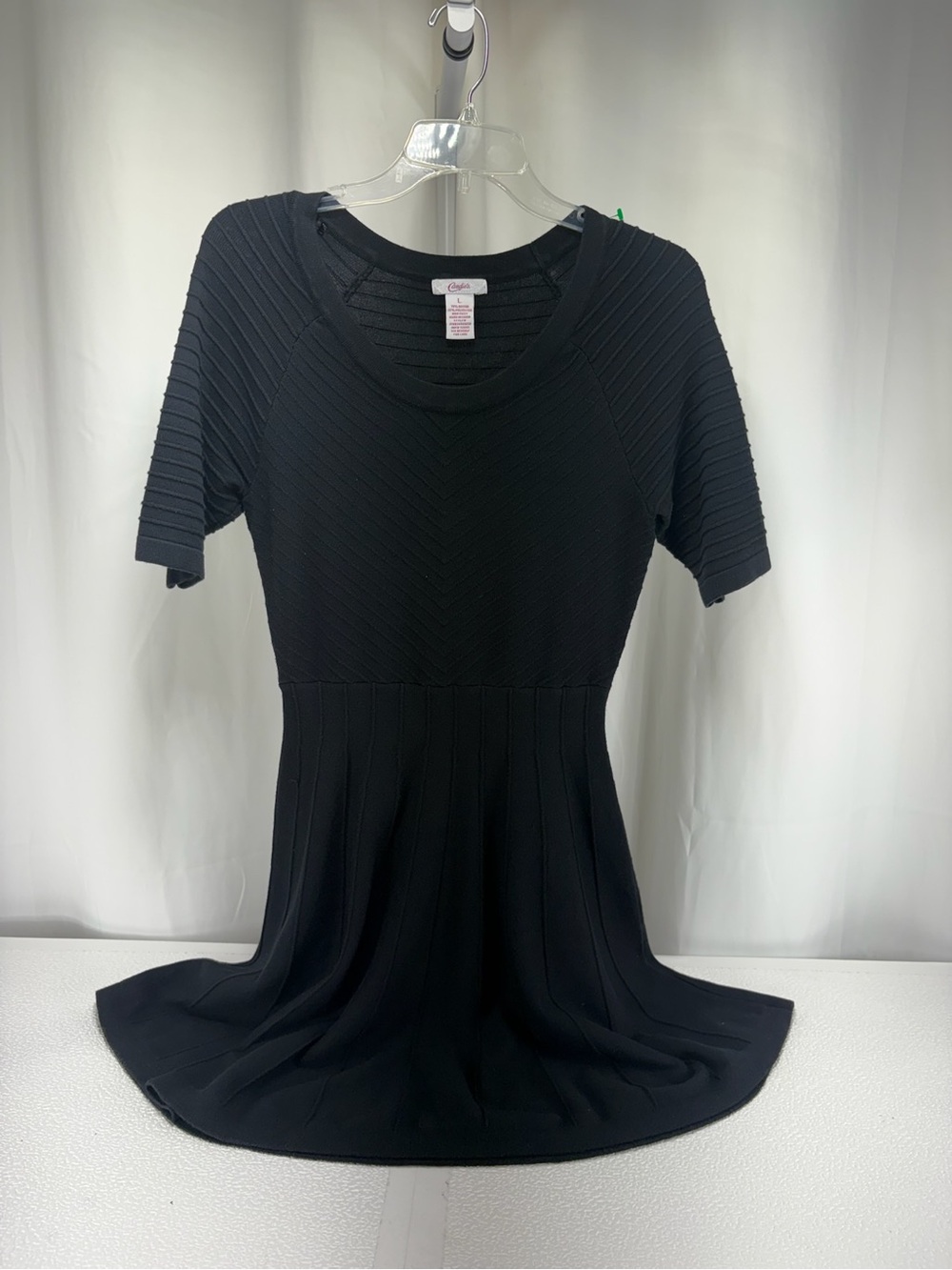 Candie's Black Ribbed Short-Sleeve Fit-and-Flare Midi Dress 4753